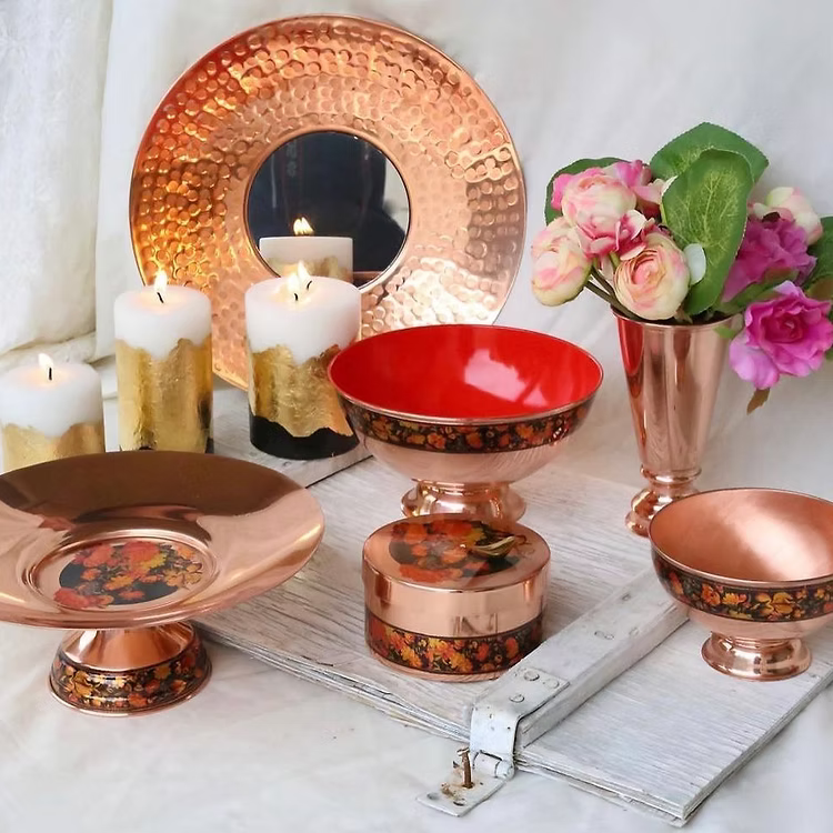 Gol o Morgh Handcrafted Copper Pedestal Bowl Size 2