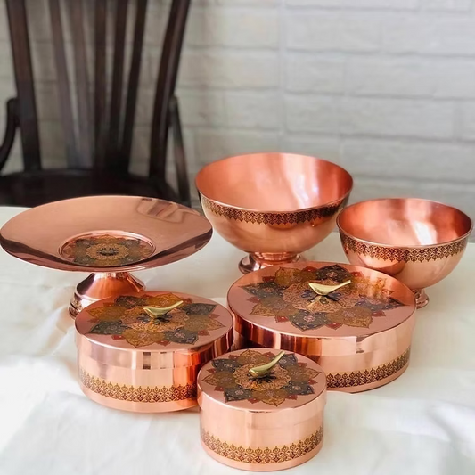 Ramesh Handcrafted Copper Round Dish with Aameen Bird Lid