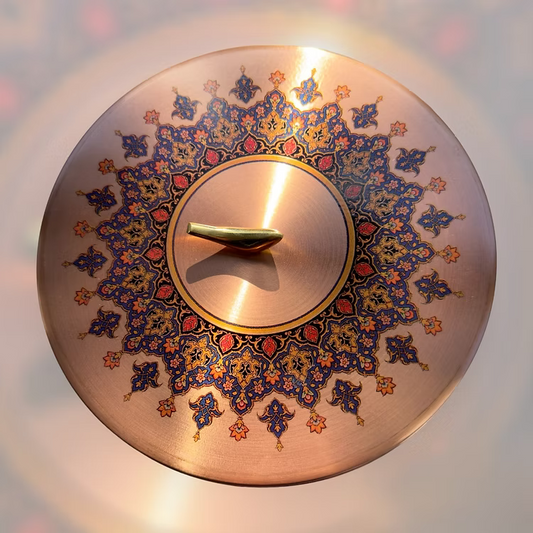 Toranj Handcrafted Copper Round Dish with Aameen Bird Lid "Medium"