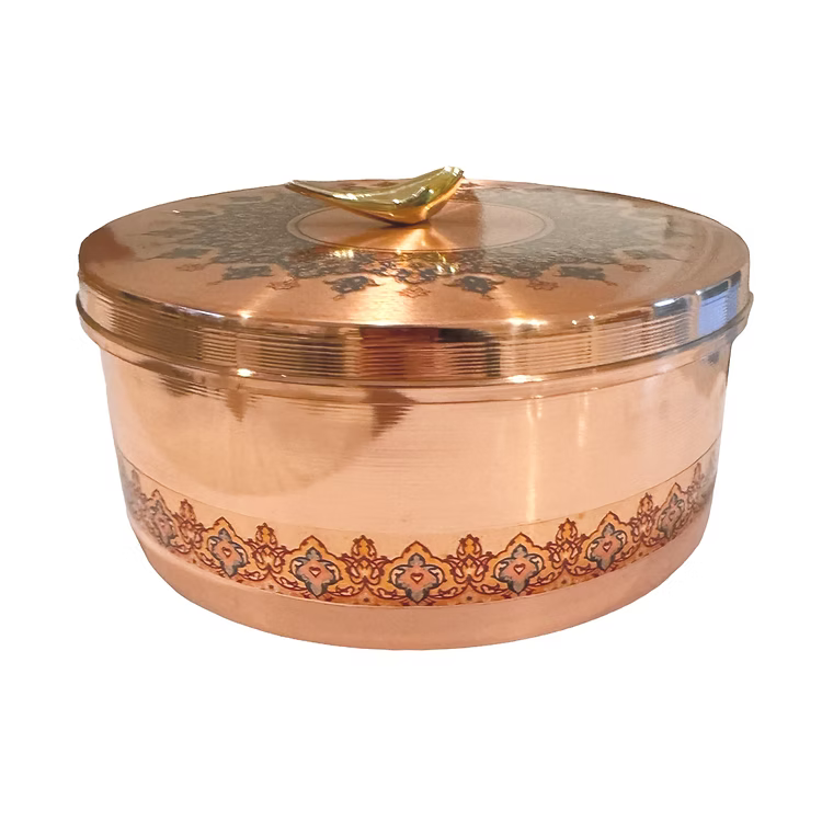 Toranj Handcrafted Copper Round Dish with Aameen Bird Lid "Medium"