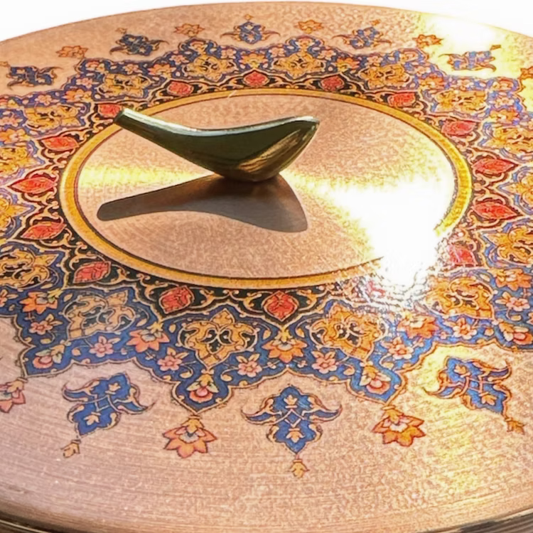 Toranj Handcrafted Copper Round Dish with Aameen Bird Lid "Big"