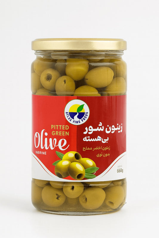 Atlas Pitted Green Olives in Brine – 660g (زیتون)