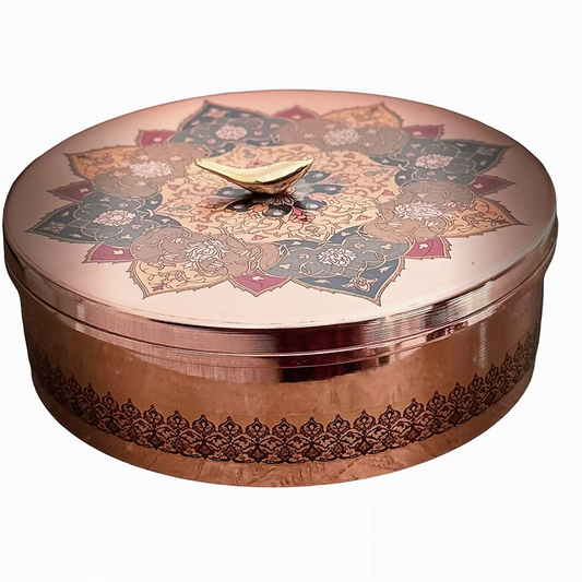 Ramesh Handcrafted Copper Round Dish with Aameen Bird Lid